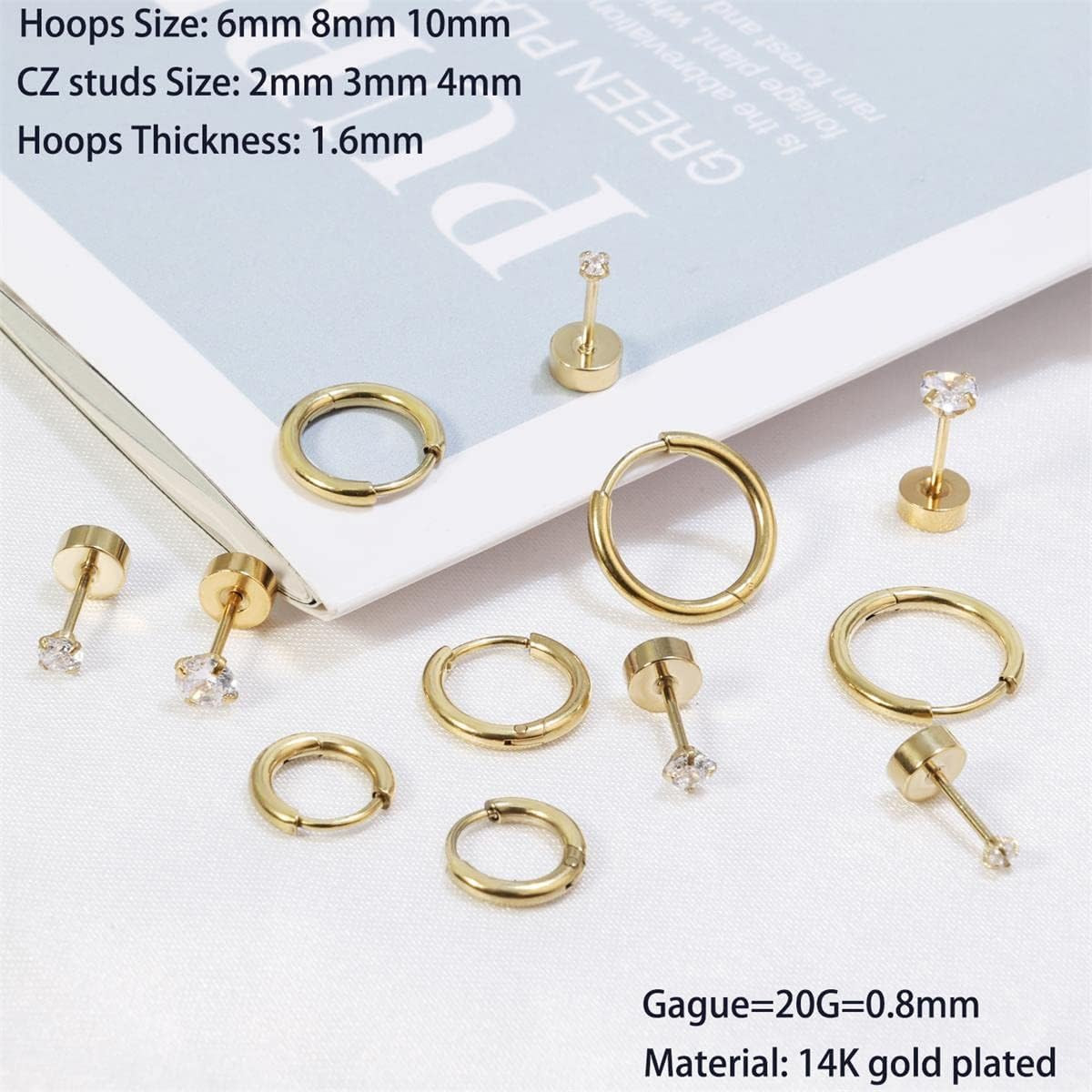 Dainty 6 Pairs Surgical Steel Earrings Sets for Multiple Piercing, Lightweight 1