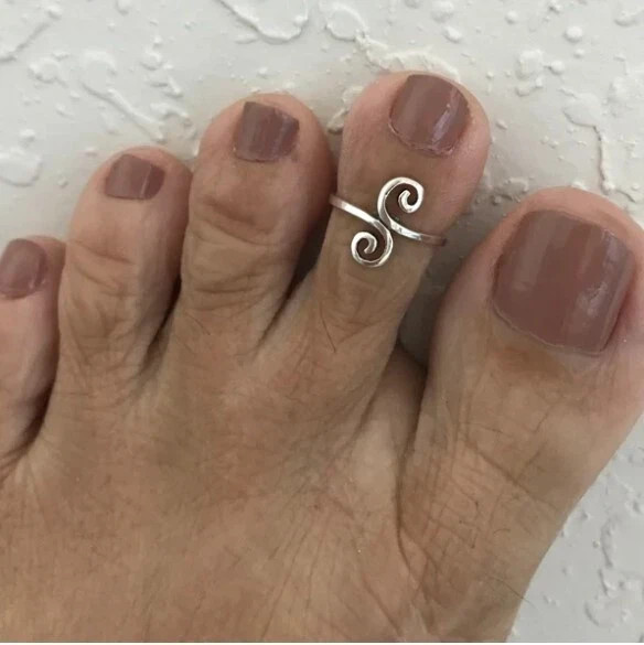 New Year GIFT 4 WOMEN’S Solid Metal Adjustable Swirl Toe Ring 925 Silver