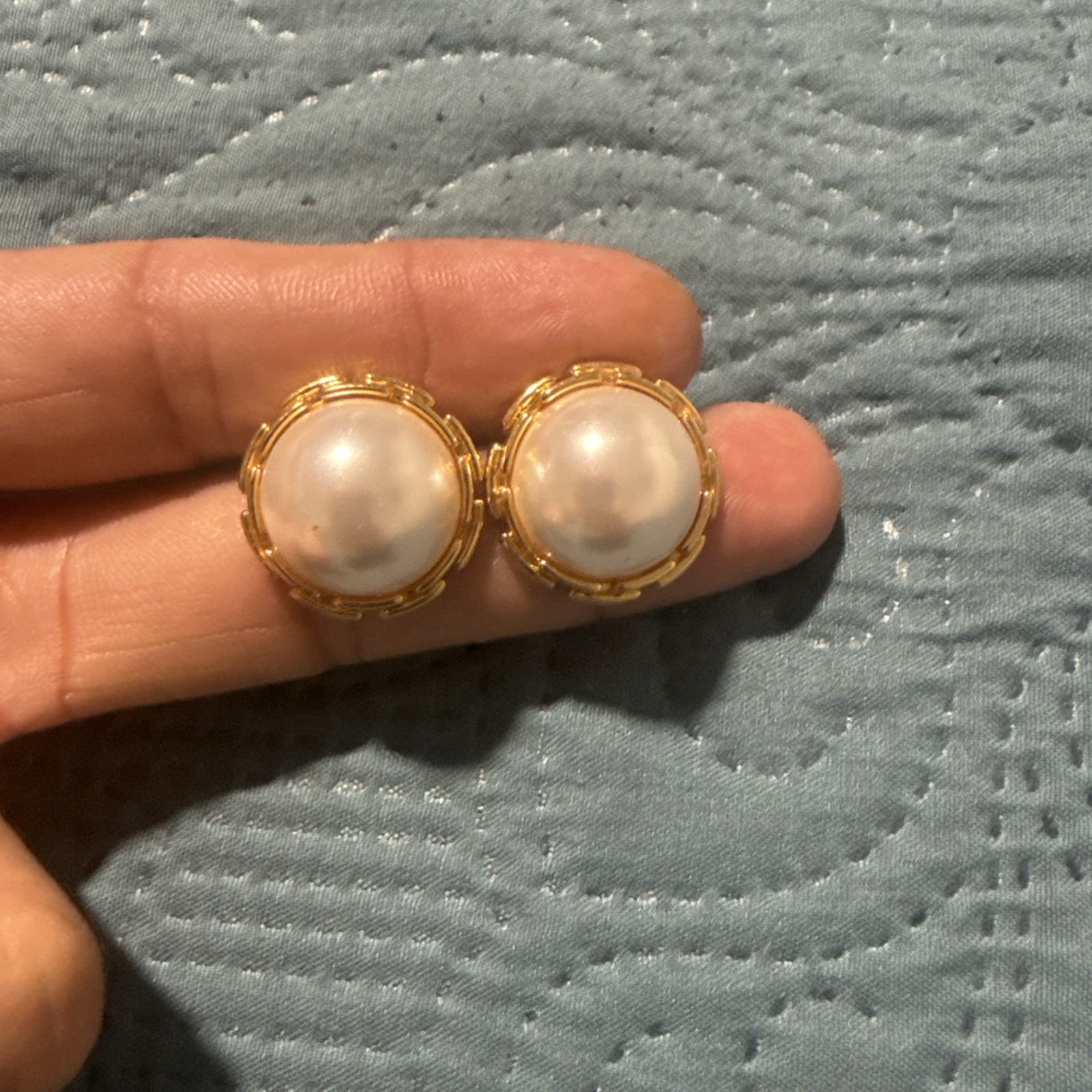 Celine Faux Pearl Earrings Gold