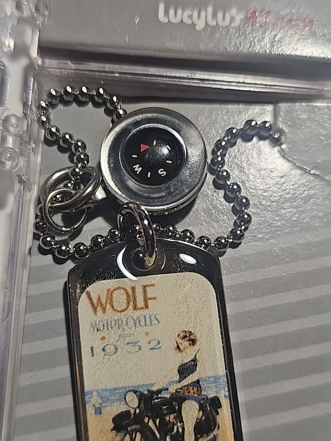 (2) LUCY LU’S BIJOUX HAND CRAFTED CHARM / DOG TAG NECKLACE LOT WOLD MOTORCYCLES