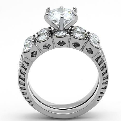 TK1450 – High polished (no plating) Stainless Steel Ring with AAA Grade CZ in