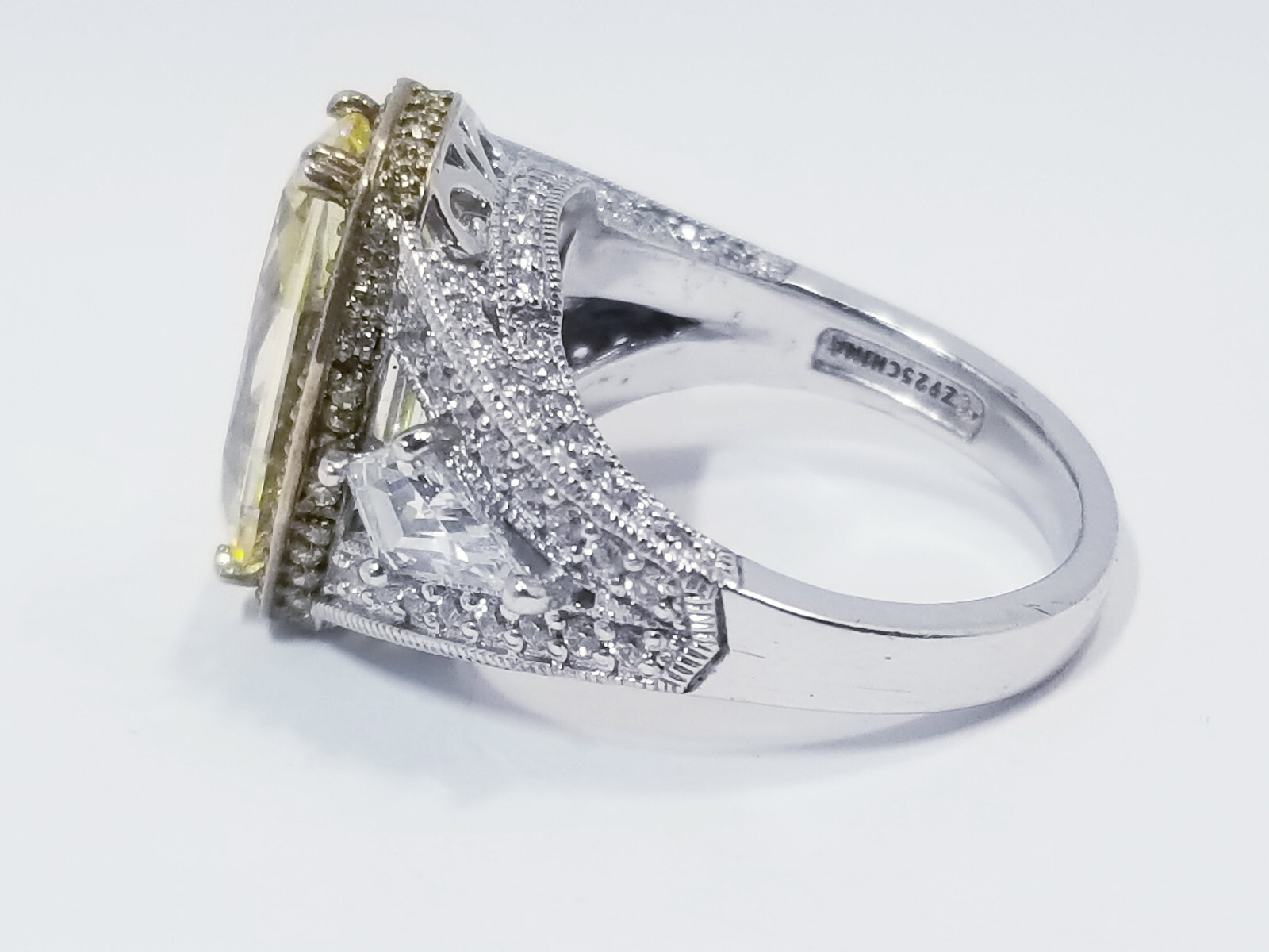 Sterling Silver Canary Cubic Zirconia Ring sz 7.25 (8.6g T.W.)