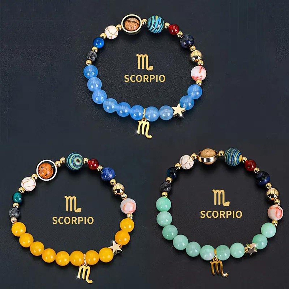 3pc 12 Constellations & 8 Planets Natural Stone Beads Friendship Bracelets Gifts