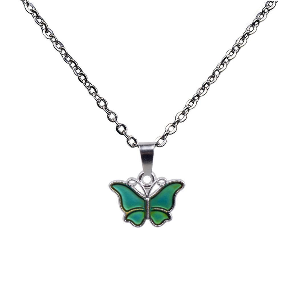 Cute Butterfly Pendant Color Change Mood Stainless Steel Chain Necklace