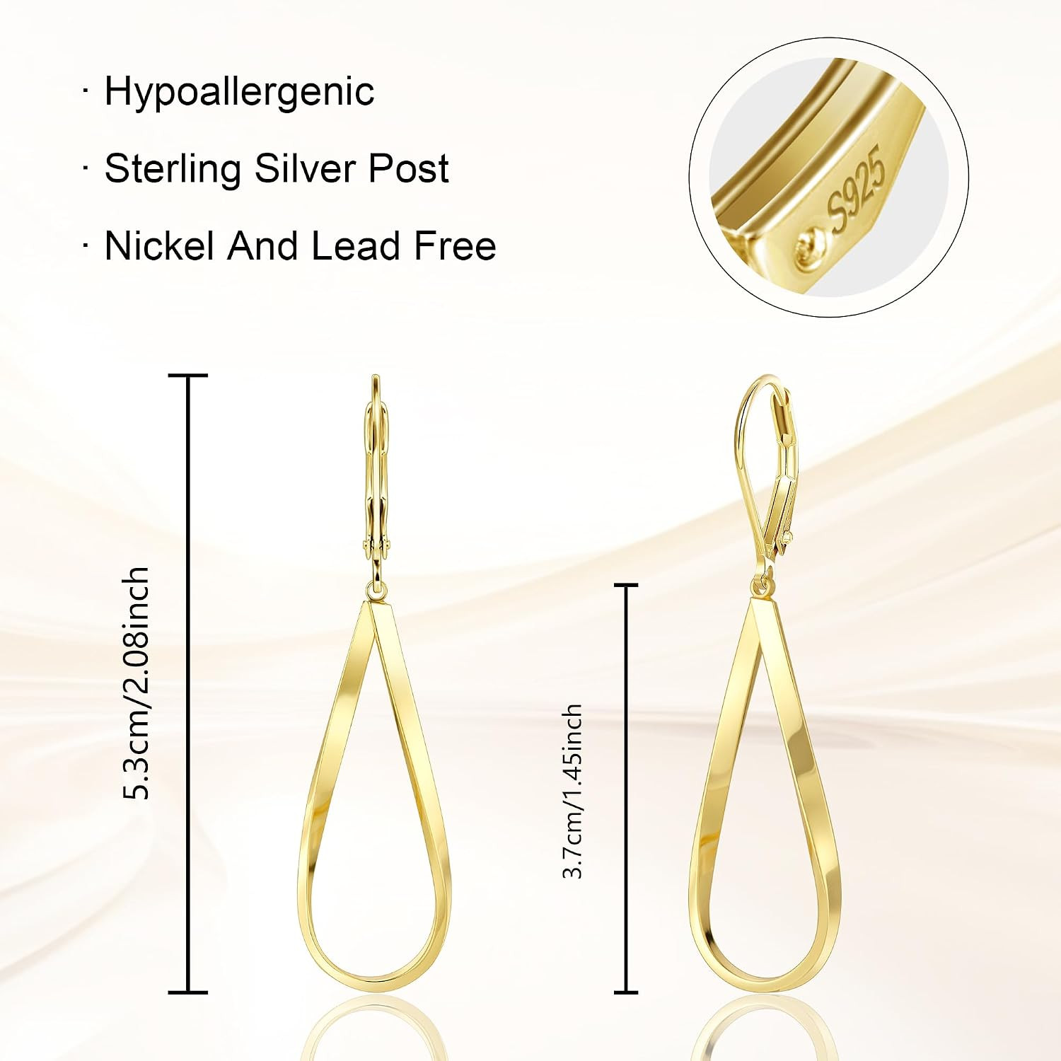 Silver Teardrop Leverback Earrings for Women Trendy Waterdrop Drop Twisted Dangl