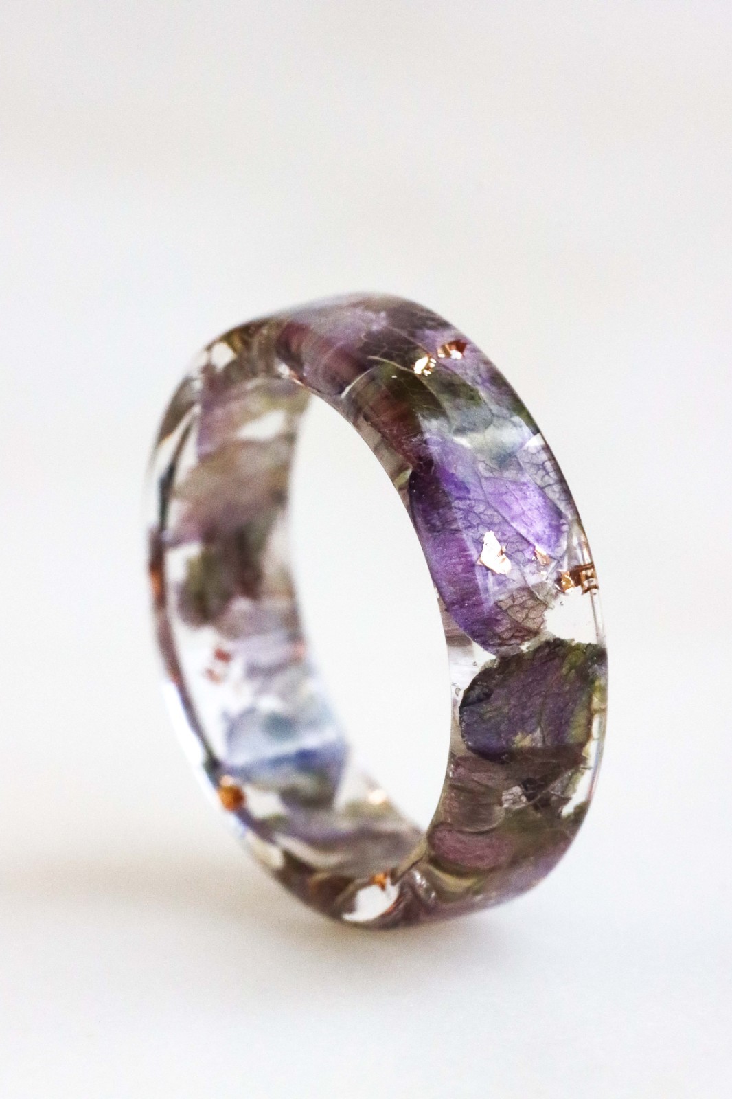 Purple Hydrangea Resin Ring, Pressed Flower Ring, Botanical Band Handmade