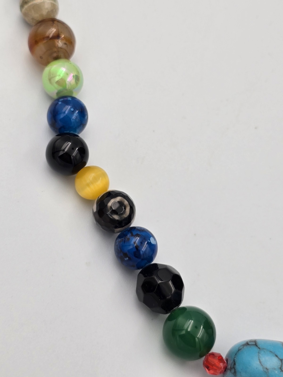 Colorful Multi Gem Stone Beaded Necklace Turquoise Style Center Bead