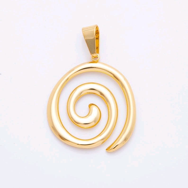 Big Gold Spiral Charm Modern Bohemian Round Swirl Charm Boho Chic Jewelry Minima