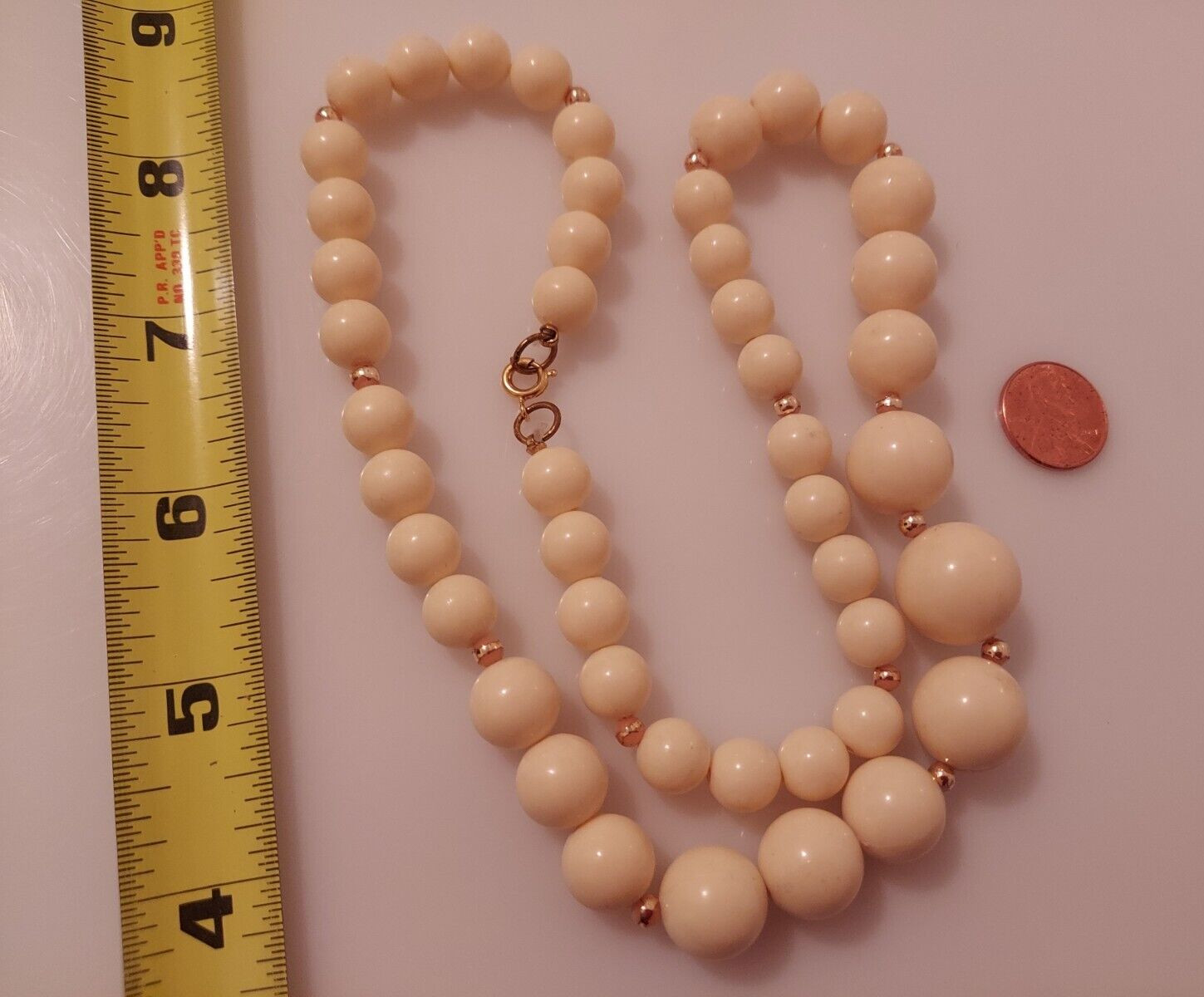 vintage cream bead strand necklace 23″ long beige off-white