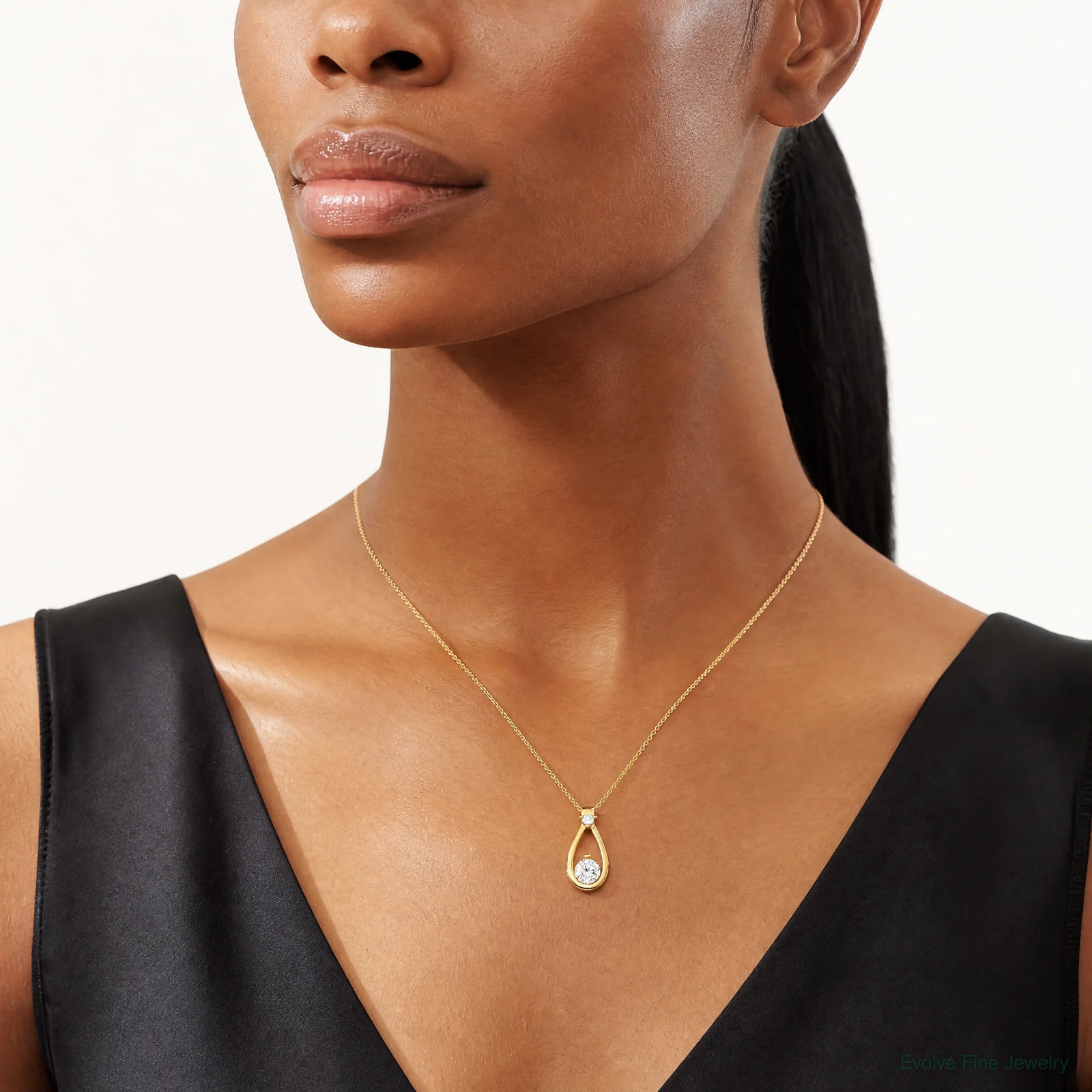 Sterling Silver Gold-Tone With CZ Teardrop Shape Chain Slide