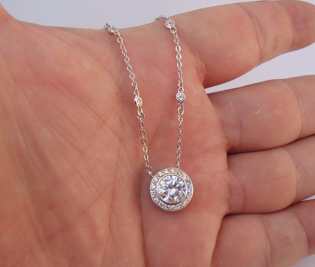 925 STERLING SILVER DESIGNERS PENDANT NECKLACE 4 CT LAB CREATED DIAMONDS