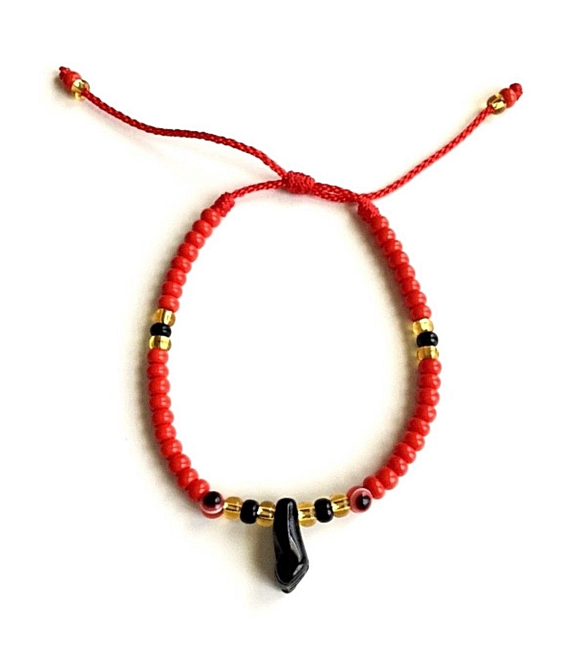 AZABACHE RED BRACELET WITH RED EVIL EYE-GLASS BEADS/PULSERA AZABACHE ADULT-B82