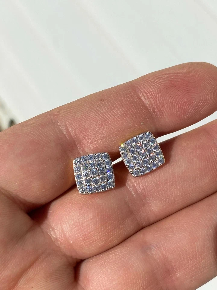 1.3 CT Round Cut Simulated Diamond Cluster Stud Earrings 14k White Gold Plated