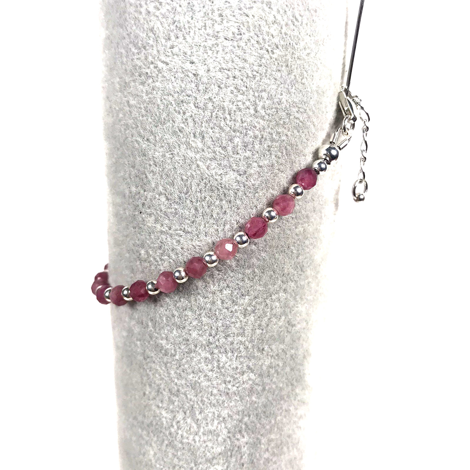 925 Sterling Silver & Pink Tourmaline Gemstone Bead Bracelet-4mm -Sz 7 – 8.5″