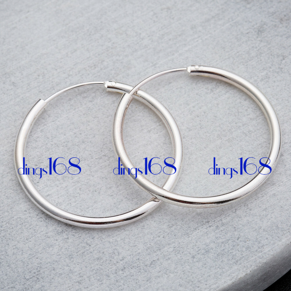 Womens 925 Sterling Silver Classic Large Endless 1.8mm Thin Hoop Earring H3Q50MM