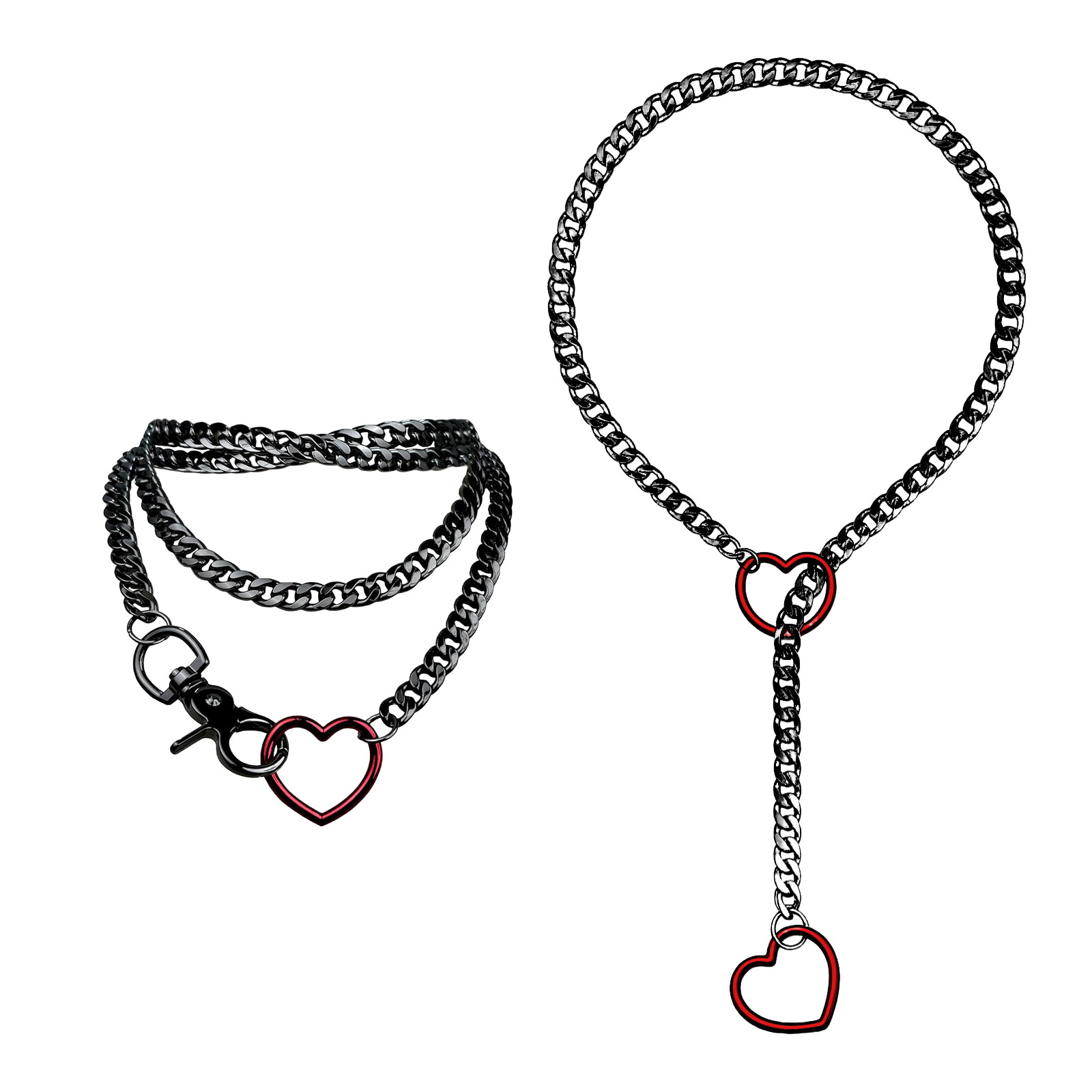 2 Pack Heart O-ring Slip Chain Punk Goth Lariat Y-Necklace Choker For Women