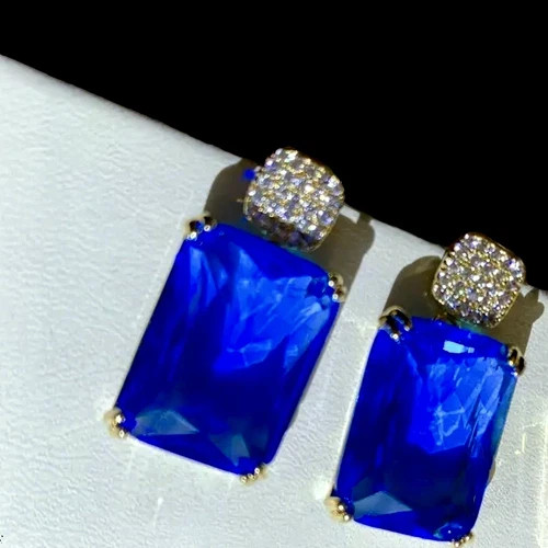 10 CTW Lab-Created Blue Sapphire Dangle Drop Earrings 18k Gold Filled Finish