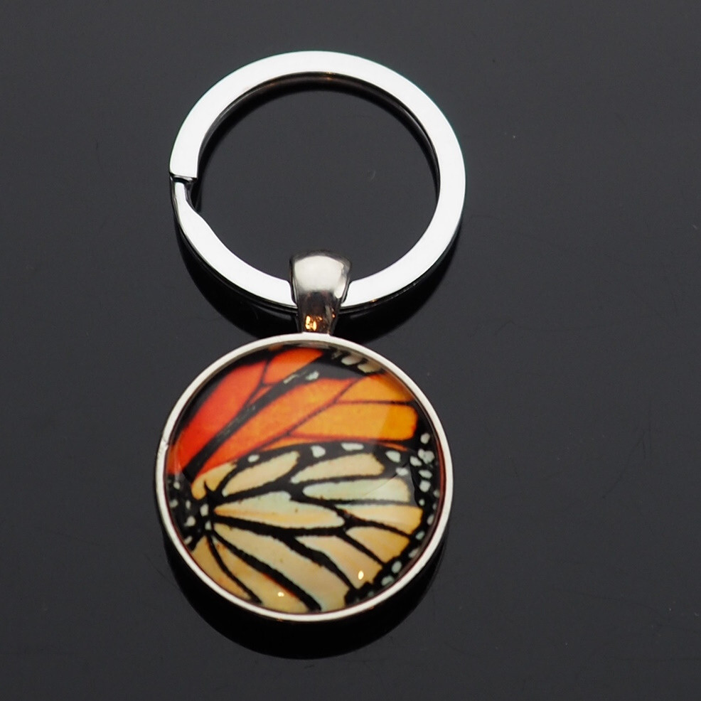 Monarch Butterfly Doubled Sided Picture Glass Cabochon Keychain Key Ring Gift