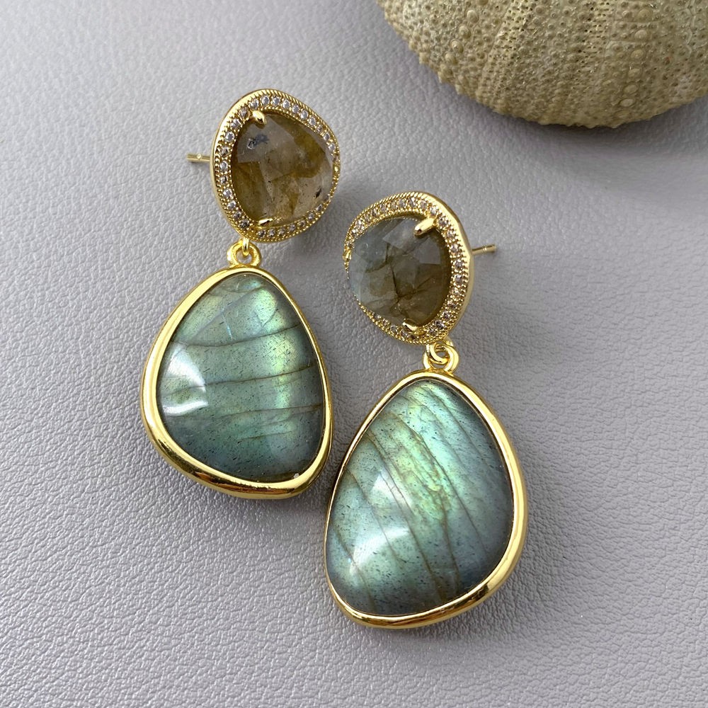 Gemstone Dangle Labradorite Stud Drop Earrings Fashionable Gift For Women