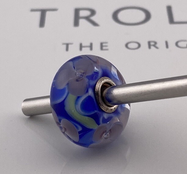 Trollbeads Unique Blue, Purple And Green Flower Bead