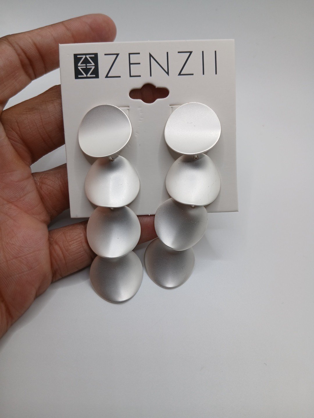 Zenzii Concave Discs Drop Earring, Silver Earrings