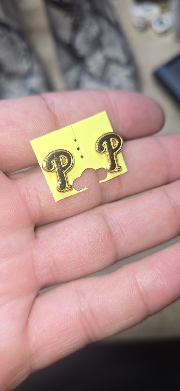 Gold and Black P Philly Earrings for Women