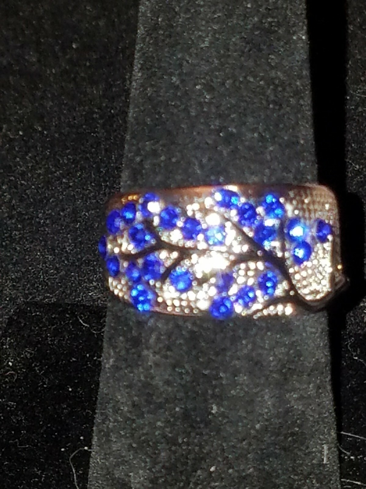 US SELLER BEAUTIFUL STAMPED 925 VIVID BLUE SAPPHIRE SIMULATED TREE RING SIZE 8