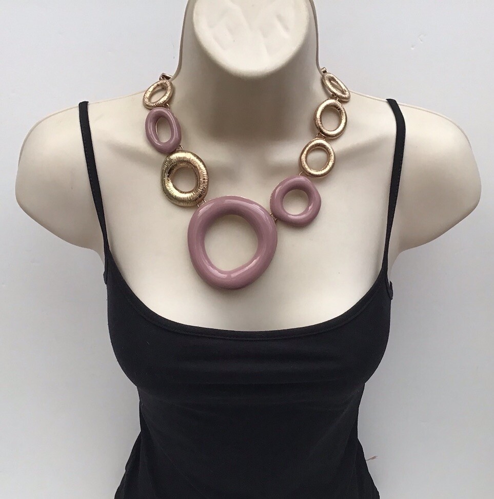 JCUK Gold Pink Tone Modernist Circle Abstract Chunky Huge Bib Pendant Necklace