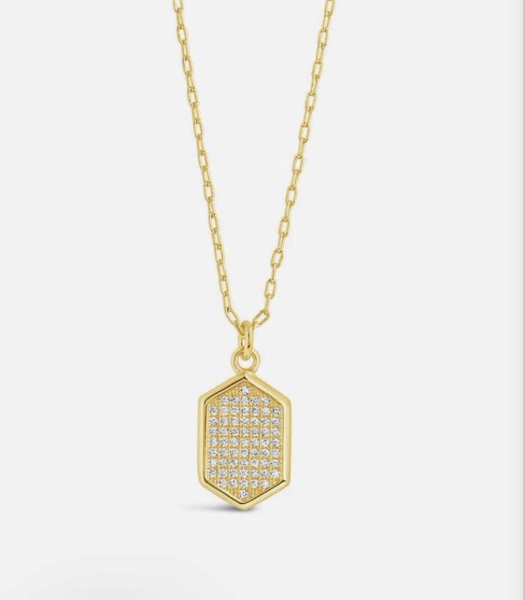 Sterling Yellow CZ Hexagon Pavé Pendant Necklace Size 16in and 2in Extension.