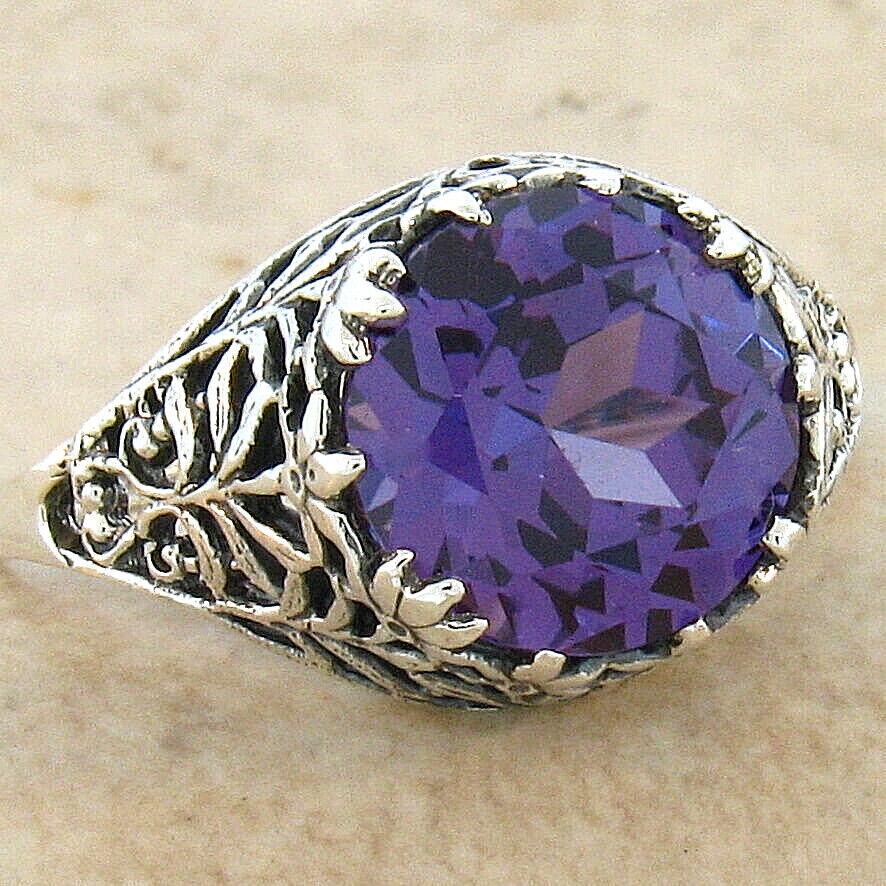 VICTORIAN STYLE 925 STERLING SILVER FILIGREE SIMULATED 5 CT ALEXANDRITE RING320X