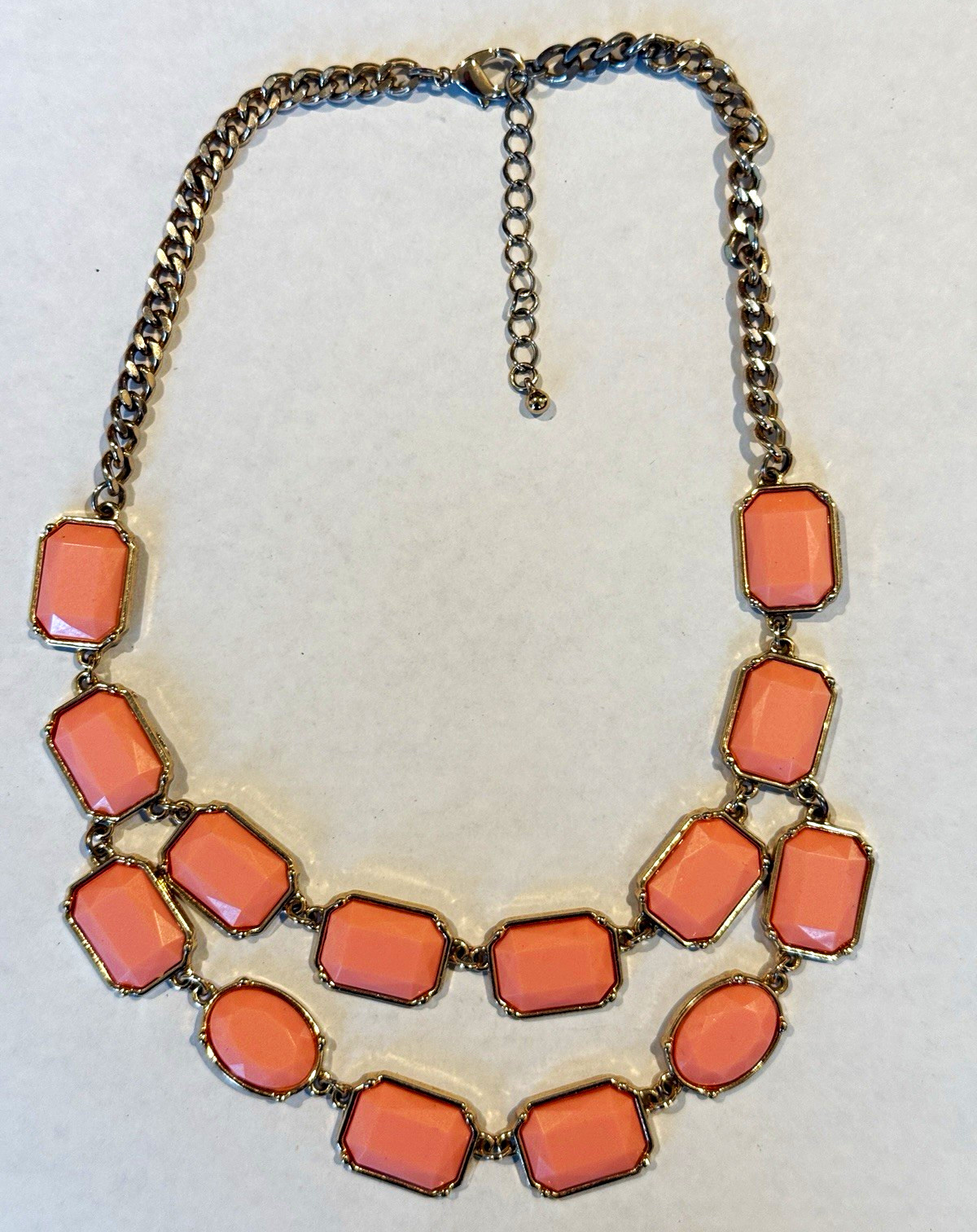 Pink Geometric Octagon Bib Statement Necklace Curb Chain Adjustable