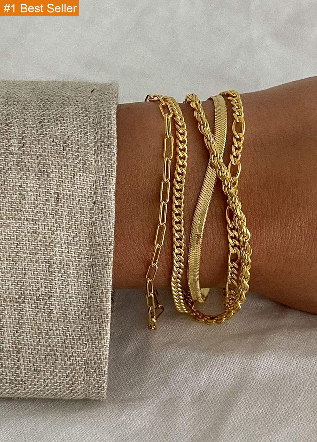 Dearmay Gold Bracelets for Women Waterproof, 14K Gold Plated Minimalist Bracelet