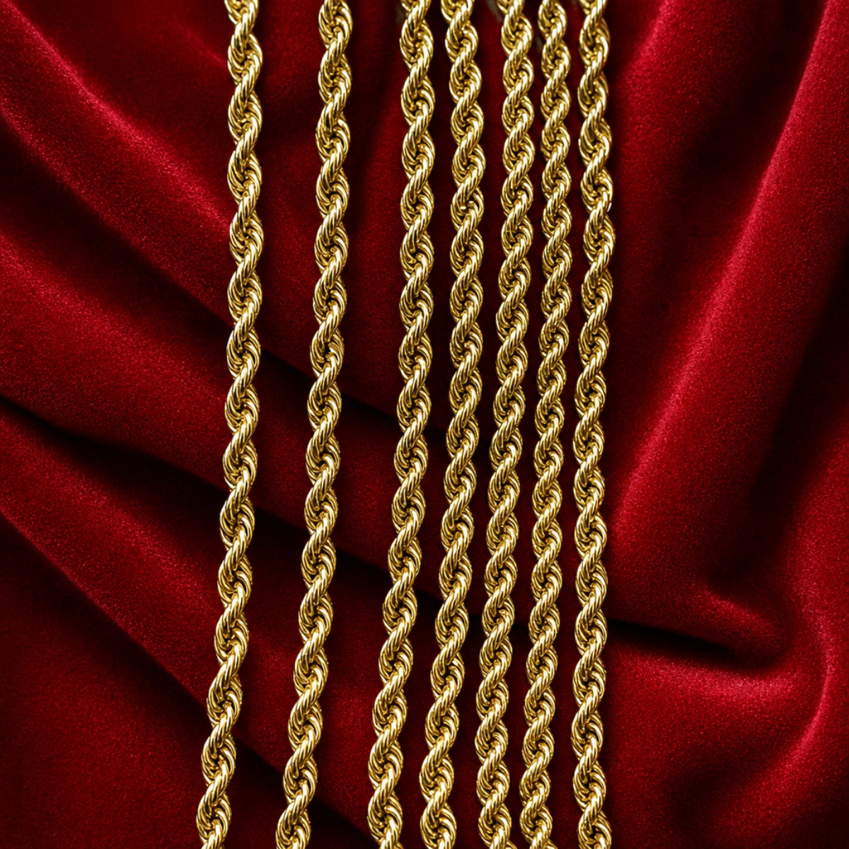 Gold Rope Chain Necklace 22″ 4mm Stainless Steel Mens Women Unisex Twisted Link