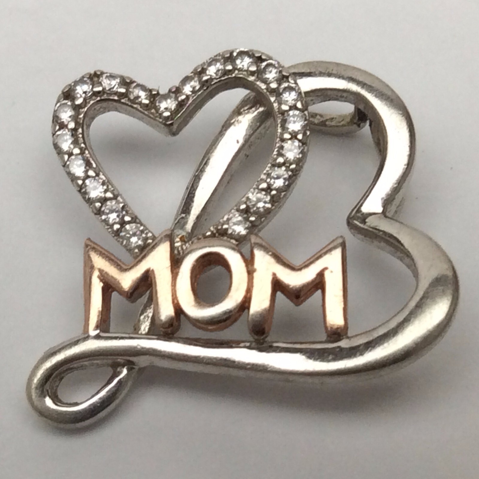 Sterling 925 Silver Marked Hearts Mom Cubic Zirconia 2.3 g Gram Pendant B645
