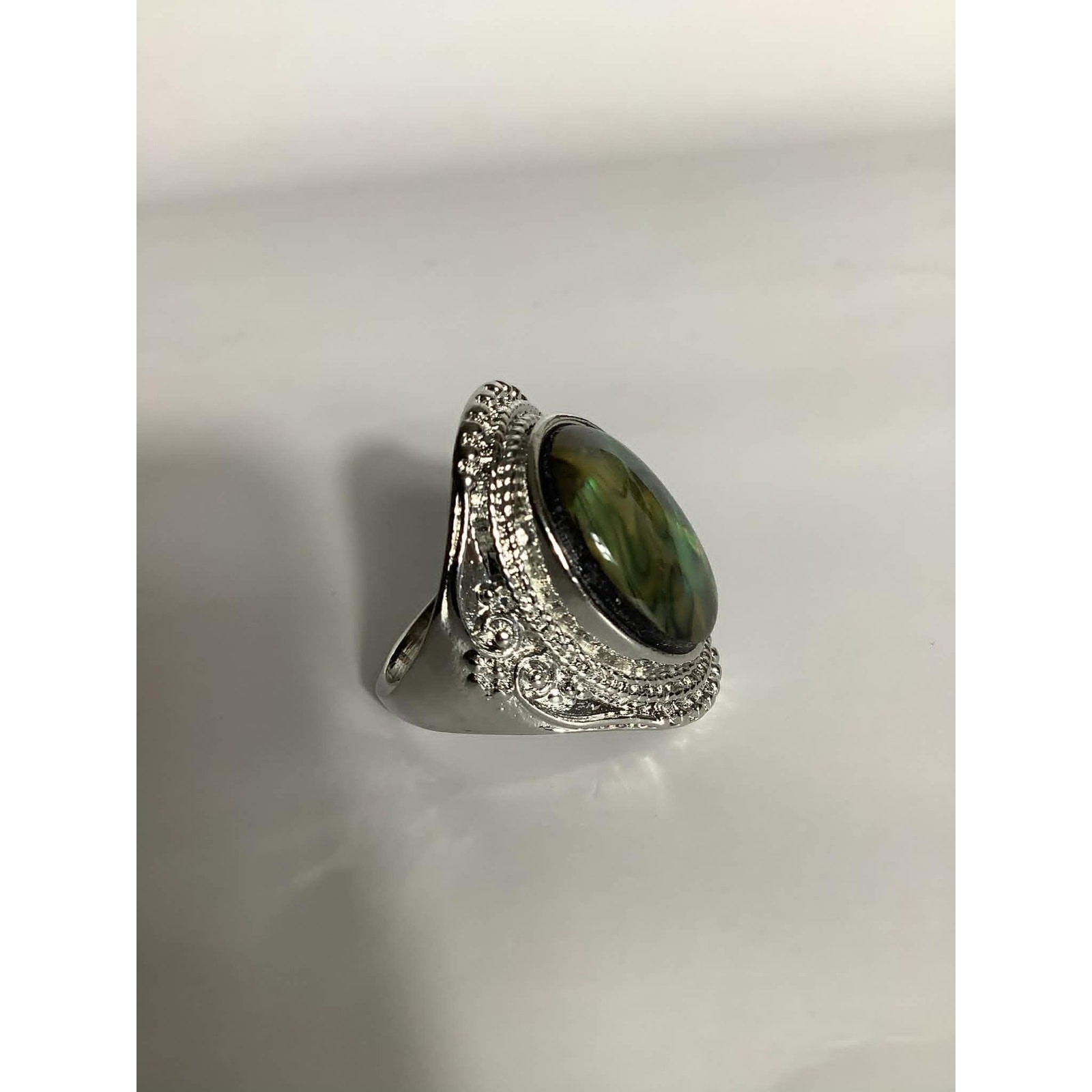 Vintage Ornate 925 Sterling Silver Ring Abalaone Shell Inlay Size 10 (10.2g)