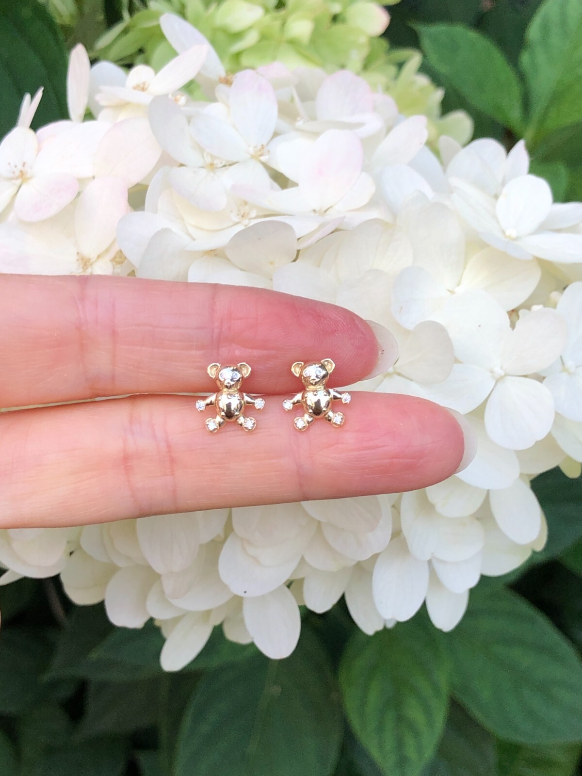 925 Sterling Silver CZ Gold Teddy Bear Stud Earrings Tiny Dainty 9mm Women Girls