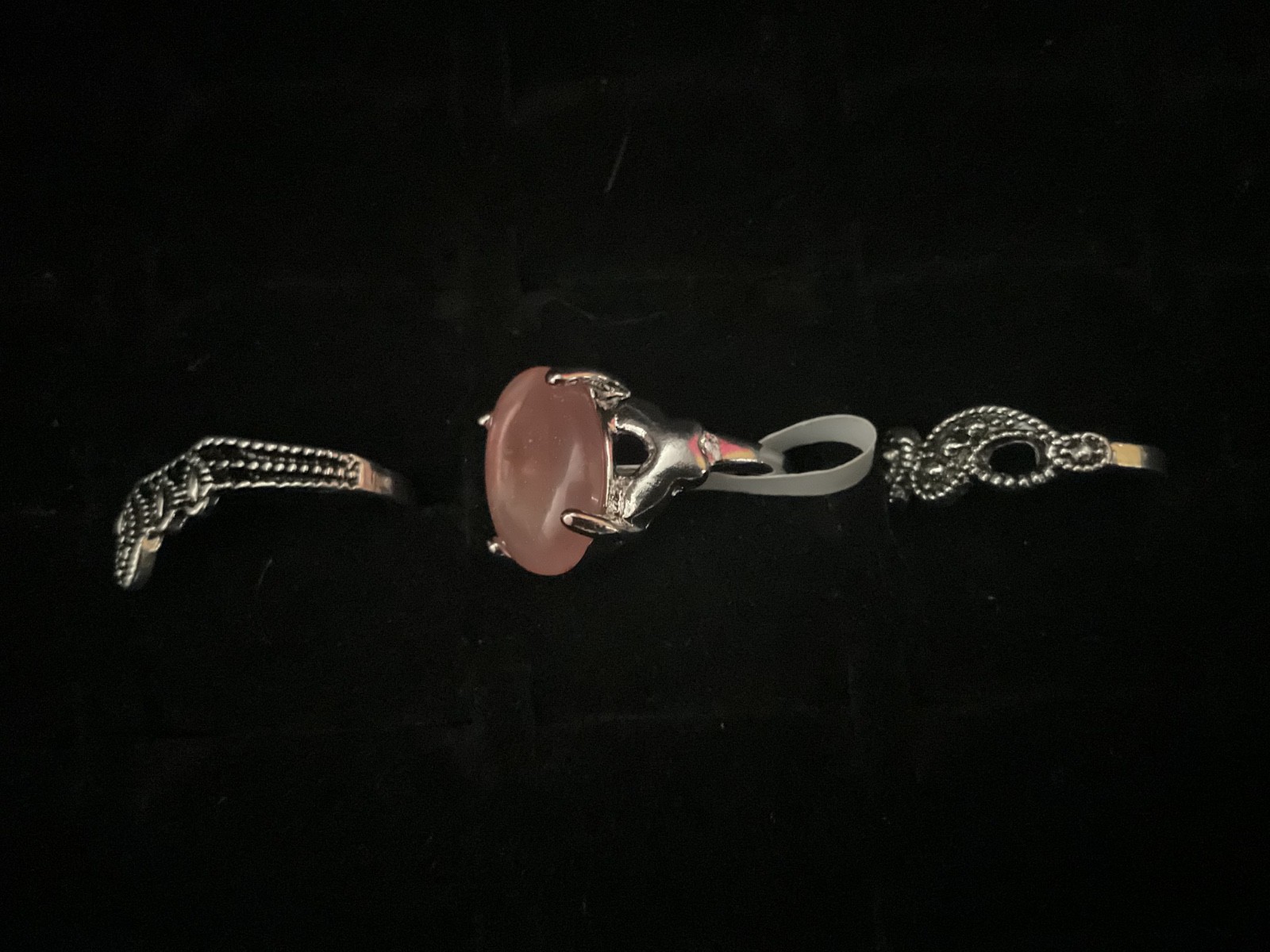 New x3 Silver Tone Ring Synthetic Rose Quartz Moonstone Boho Fashion Set Sz 5/6
