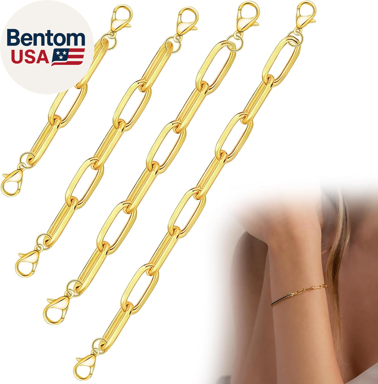 4Pcs Gold Necklace Extenders, Multi-Size Jewelry Extender Chain with Lobster Cla