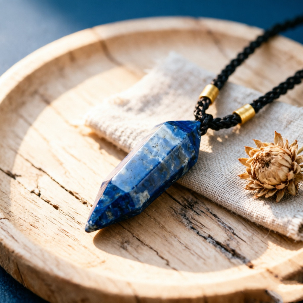 Natural Lapis Lazuli Double Point Crystal Pendant Adjustable Healing Necklace