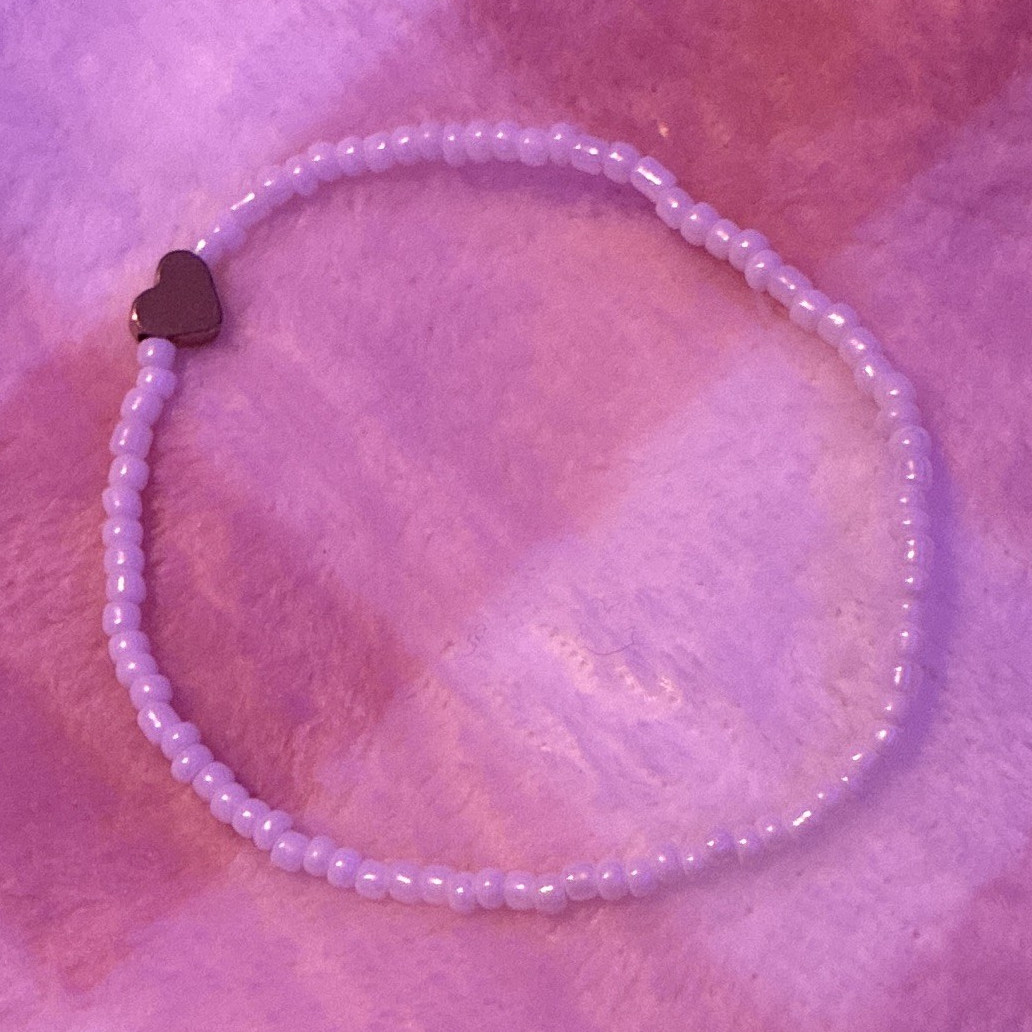Pink Round Bead Stretch Charm Bracelet with Heart Bead, Love Theme Slip-On