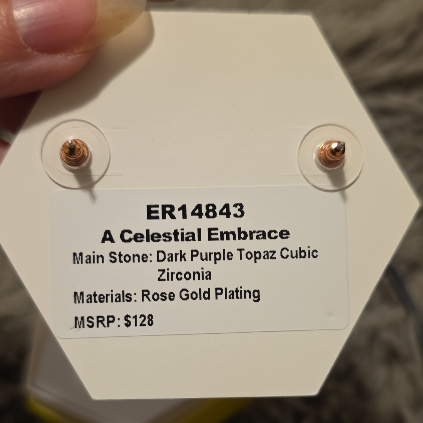 BP Stud Earrings Rose Gold Plated Dark Purple Square CZ Butterfly ER14843