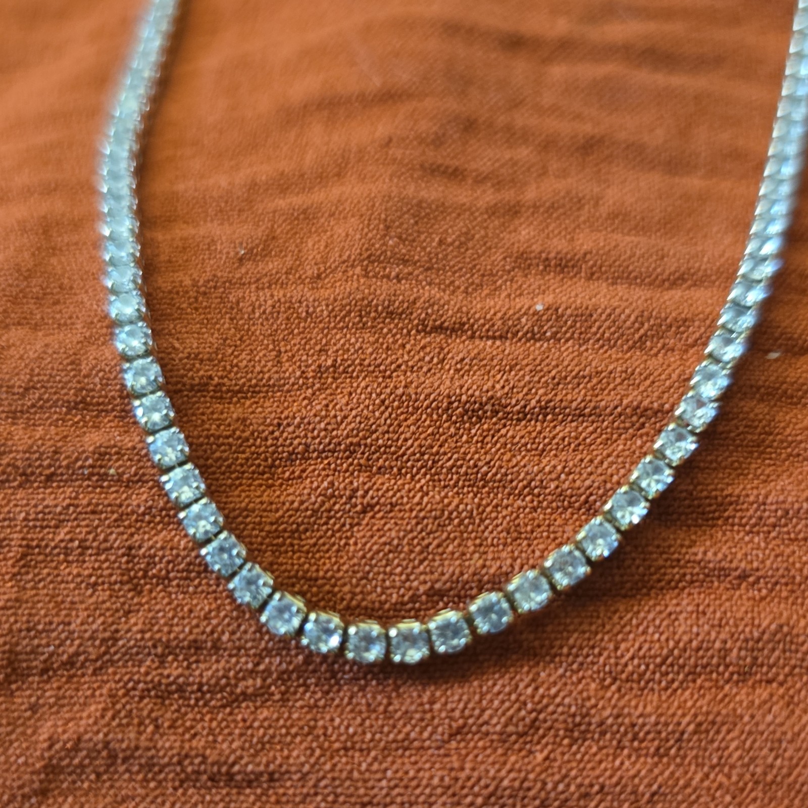 Silver Tone Clear Round Crystal Tennis Necklace Prong Set Tennis Chain