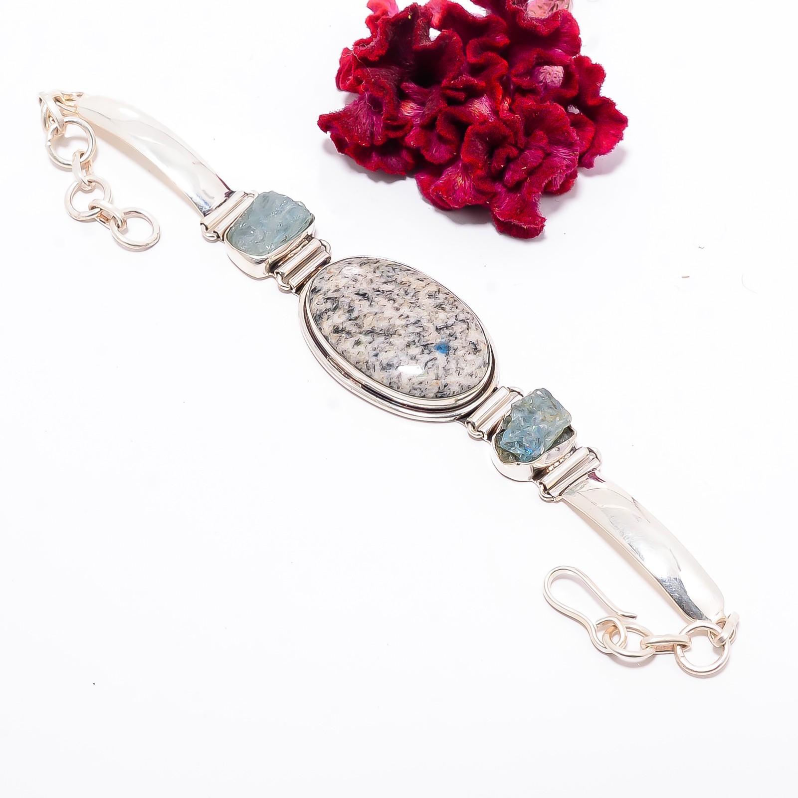 K2 Blue Azurite – Pakistan & Aquamarine 925 Silver Bracelet 7.99″ B1001095075