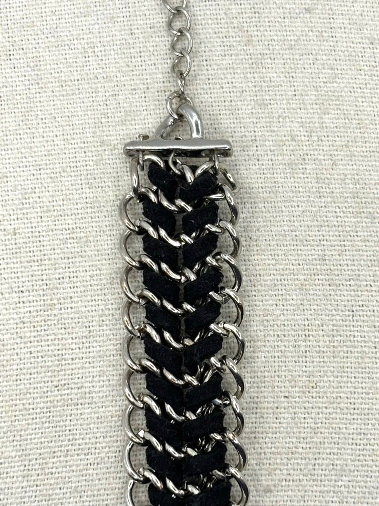 You And I Black Suede Silver Tone Weaved Chainmail Bracelet 9 Inch