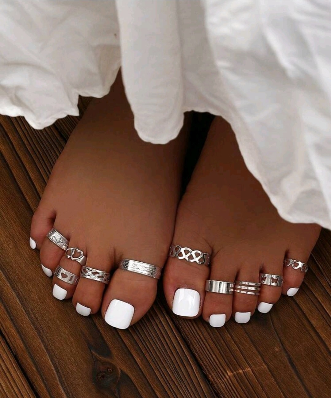 10pcs Toe Rings for Women Silver Adjustable Flower Heart Open Toe Foot Free Ship