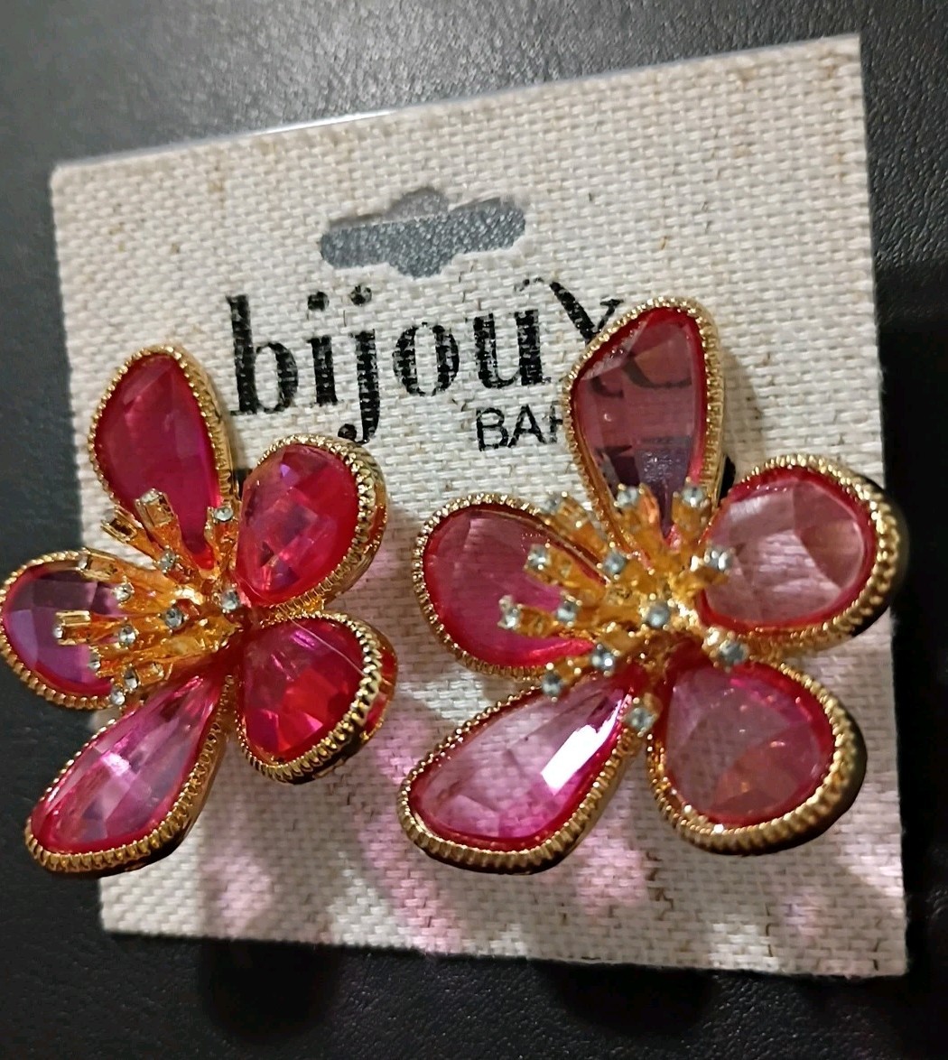 NWT Bijoux Bar Gold Crystal Flowers Exotic Stunning! Large