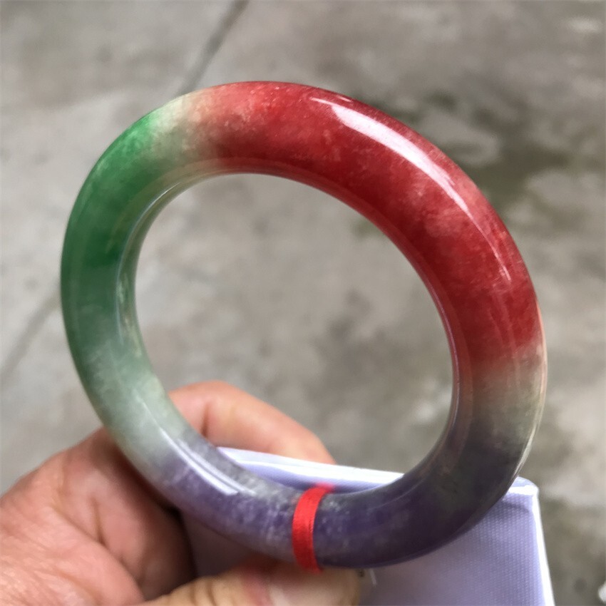 59MM Ancient Myanmar Natural Green Purple Red Jadeite Emerald Jade Bracelets