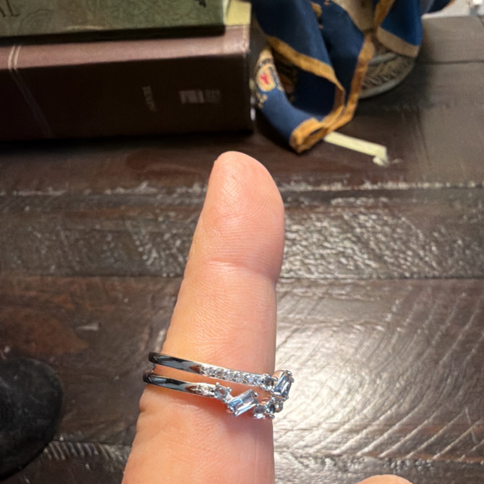 Silver Tone Clear Baguette & Round Stone Cocktail Band Ring Size 7