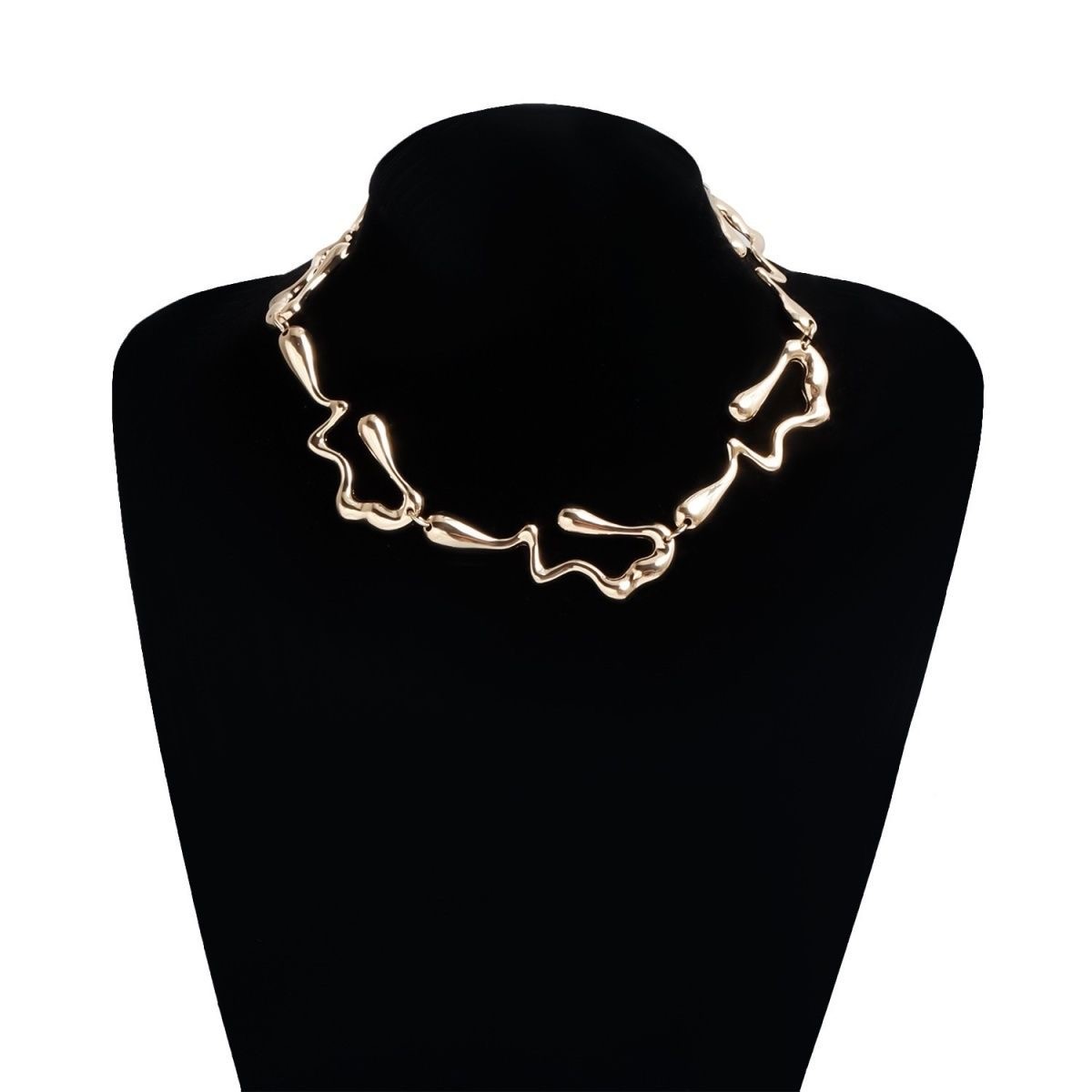Gold Plated Abstract Drip Choker & Earring Set, Modern Statement Jewelry