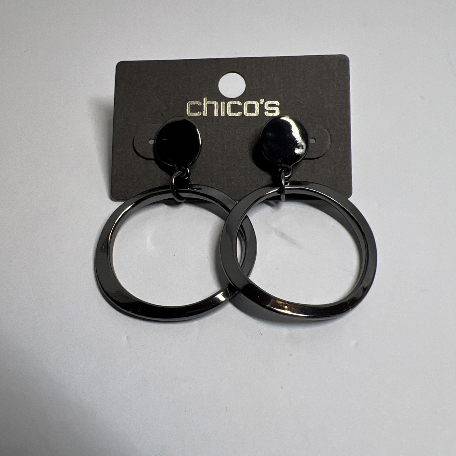 Chicos Gun Metal Grey Stud Dangle Drop Hoop Earrings